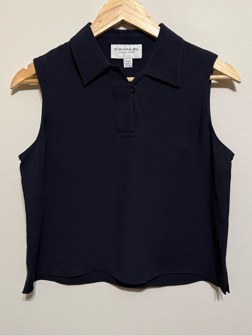 vintage Emanuel Ungaro black sleeveless polo tank top 100% Silk Women Size 4